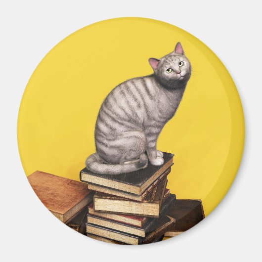 Grijs Kat op een stapel Magnet boeken Magneet (Voorkant)