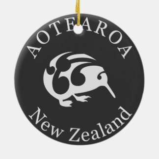 Grijs Kiwi met Koru, Aotearoa, Nieuw-Zeeland Keramisch Ornament