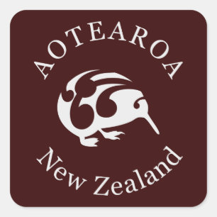 Grijs Kiwi met Koru, Aotearoa, Nieuw-Zeeland Vierkante Sticker