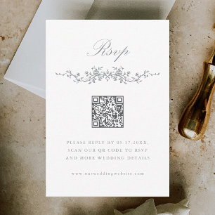 Grijs Klassiek Frans Bloemen Border Wedding RSVP Kaartje