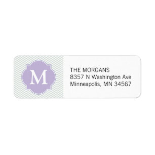 Grijs & Lavendel Modern Chevron Custom Monogram Etiket