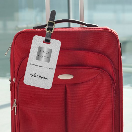 Grijs lederen bedrijfsnaam logo bagagelabel