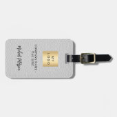 Grijs lederen goud bedrijf logo naam bagagelabel (Voorkant horizontaal)