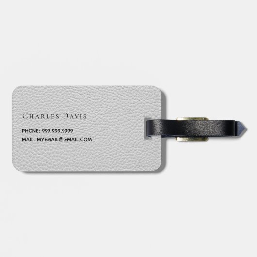 Grijs leer monogram naam bagagelabel (Achterkant horizontaal)
