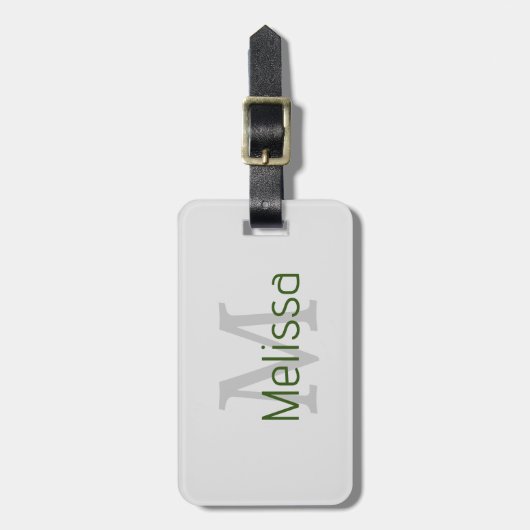 Grijs Licht Grijs Bos Groen Monogram Naam Initiaal Bagagelabel (Voorkant verticaal)