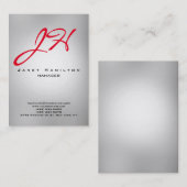 Grijs licht verticaal modern gewoon rood monogram visitekaartje (Voorkant / Achterkant)