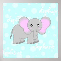 Grijs / Lichtblauwe Baby Olifant Grappige Posterpr