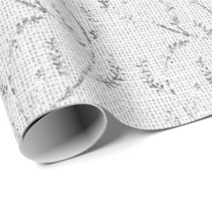Grijs Linnen Zilver Wit Sparkly Bloemen Laurel Cadeaupapier