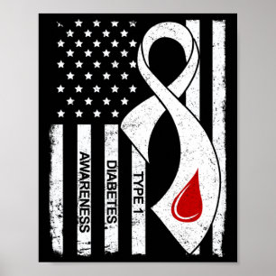 grijs lint-Amerikaanse vlag type 1 diabetes Poster