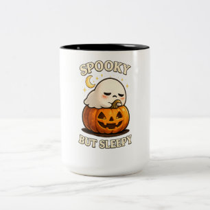 Grijs maar slaperig knuffel spook pompoen Hallowee Tweekleurige Koffiemok