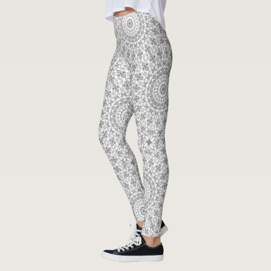 Grijs Mandala geometrisch patroon Leggings (Links)