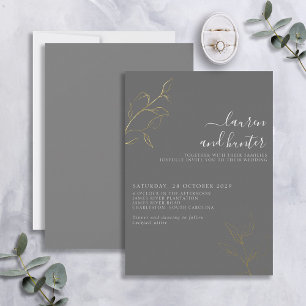 Grijs Manuscript Gold Botanical Wedding Folie Uitn Folie Uitnodiging