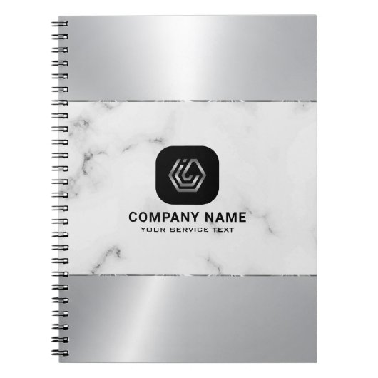 Grijs Marmer en Metallic Zilver Textuur Notitieboek (Voorkant)