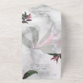 Grijs Marmer Tropisch Roze Philodendron All In One Uitnodiging (Buitenkant)