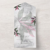 Grijs Marmer Tropisch Roze Philodendron All In One Uitnodiging (Binnen)