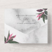 Grijs Marmer Tropisch Roze Philodendron All In One Uitnodiging (Achterkant)