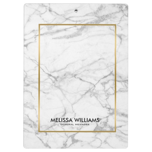 Grijs Marmeren Steen Textuur Gouden Rand Klembord (Achterkant)