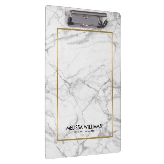 Grijs Marmeren Steen Textuur Gouden Rand Klembord (Rechts)