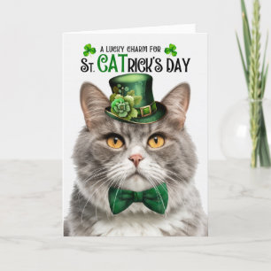 Grijs Marmeren Tabby Cat CATrick's Day Lucky Charm Feestdagen Kaart