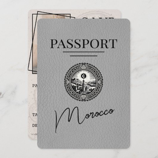 Grijs Marokko paspoort Bewaar de datum Save The Date (Voorkant / Achterkant)