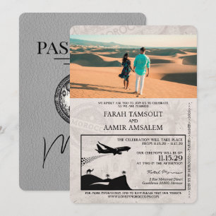 Grijs Marokko Paspoort Huwelijksuitnodiging Kaart