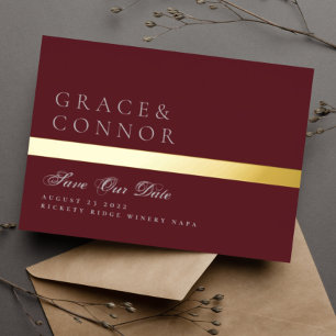 Grijs Maroon Rood Bourgondië Goud Streep Save The Folie Uitnodiging