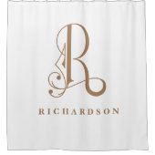 Grijs met legant monogram R Aangepast Douchegordijn (Voorkant)