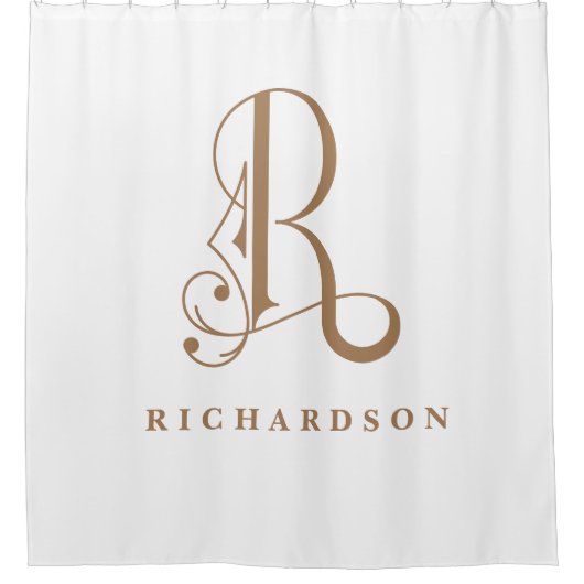 Grijs met legant monogram R Aangepast Douchegordijn (Voorkant)