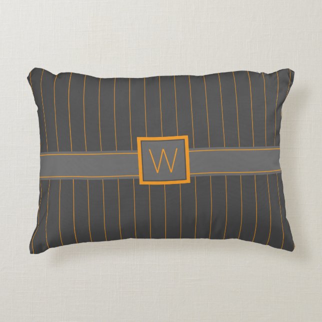 Grijs met Oranje Pinstripes Accent Pillow Kussen (Voorkant)