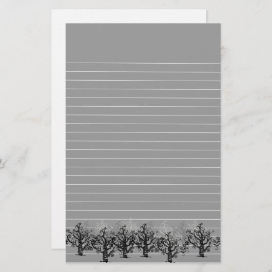 Grijs met rand dode bomen briefpapier (Voorkant / Achterkant)
