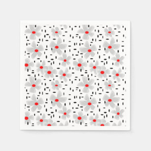 Grijs met rode bloemen op witte achtergrond retro servet