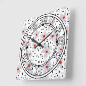 Grijs met rode bloemen op witte achtergrond retro vierkante klok (Hoek)