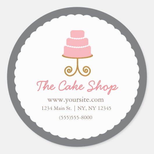 Grijs met Roze Cake Bakery Sticker Label (Voorkant)