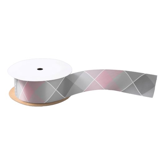 Grijs met roze diagonaal plaid lint (Spoel)