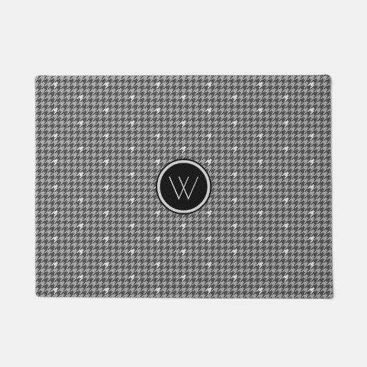 Grijs met Silver Accent Houndstooth Doormat Deurmat (Voorkant)