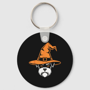 Grijs Miniature Schnauzer Heksenhoed Halloween Hon Sleutelhanger