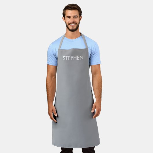 Grijs minimalistisch aangepaste naam schort (Gedragen)