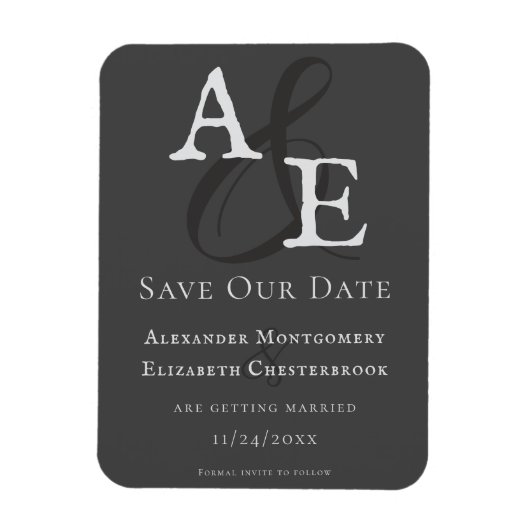 Grijs minimalistisch monogram magneet (Verticaal)