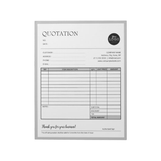 Grijs Modern Bedrijfs Citaat Factuur Verkoopformul Notitieblok (Gedraaid)