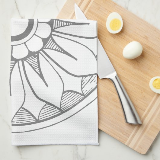 Grijs modern medaillonpatroon theedoek (Quarter Fold)