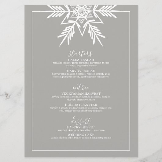 grijs modern WINTER WONDERLAND bruiloft Menu (Voorkant)