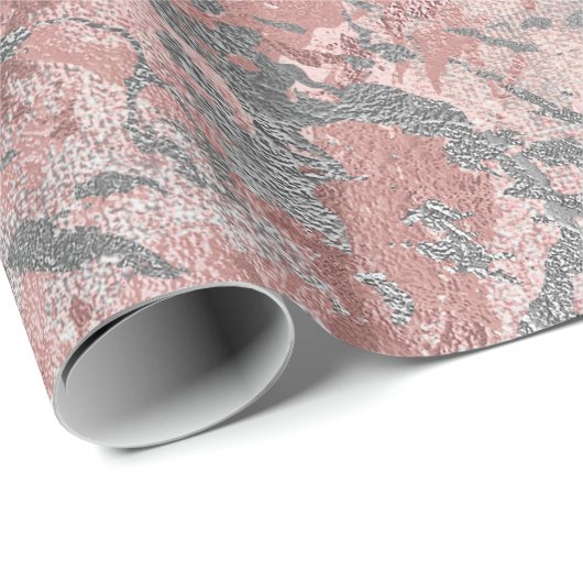 Grijs Molten Silver Blush Roze Marble Shiny Metal Cadeaupapier (Rol Hoek)