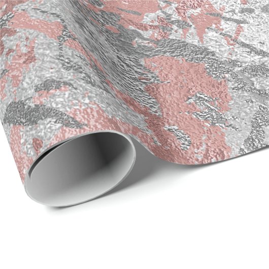 Grijs Molten Silver Blush Roze Marble Shiny Metal Cadeaupapier (Rol Hoek)