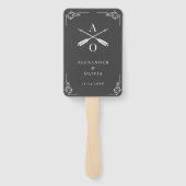 Grijs Monogram en pijlen Bruiloft Favor Hand Fan Handwaaier (Achterkant)