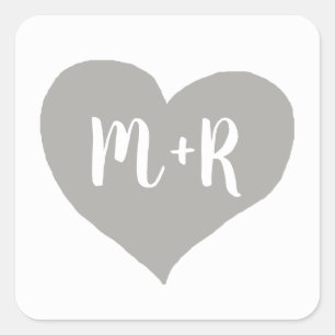 grijs monogram liefde hart vierkante sticker