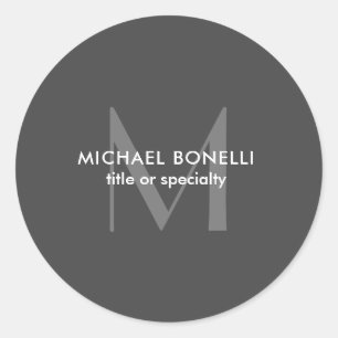 Grijs Monogram Moderne Minimalistische Sjabloon Ronde Sticker