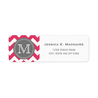 Grijs Monogram Roze Chevron Etiket