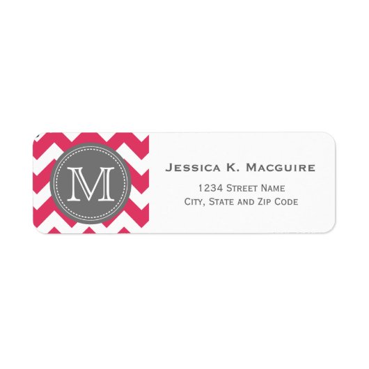 Grijs Monogram Roze Chevron Etiket (Voorkant)