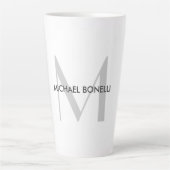 Grijs Monogram Zwart Wit Naam Latte Mok (Voorkant)