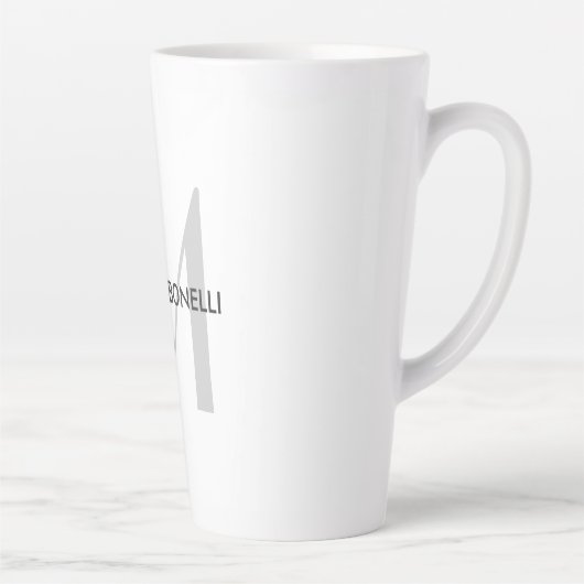 Grijs Monogram Zwart Wit Naam Latte Mok (Rechts)